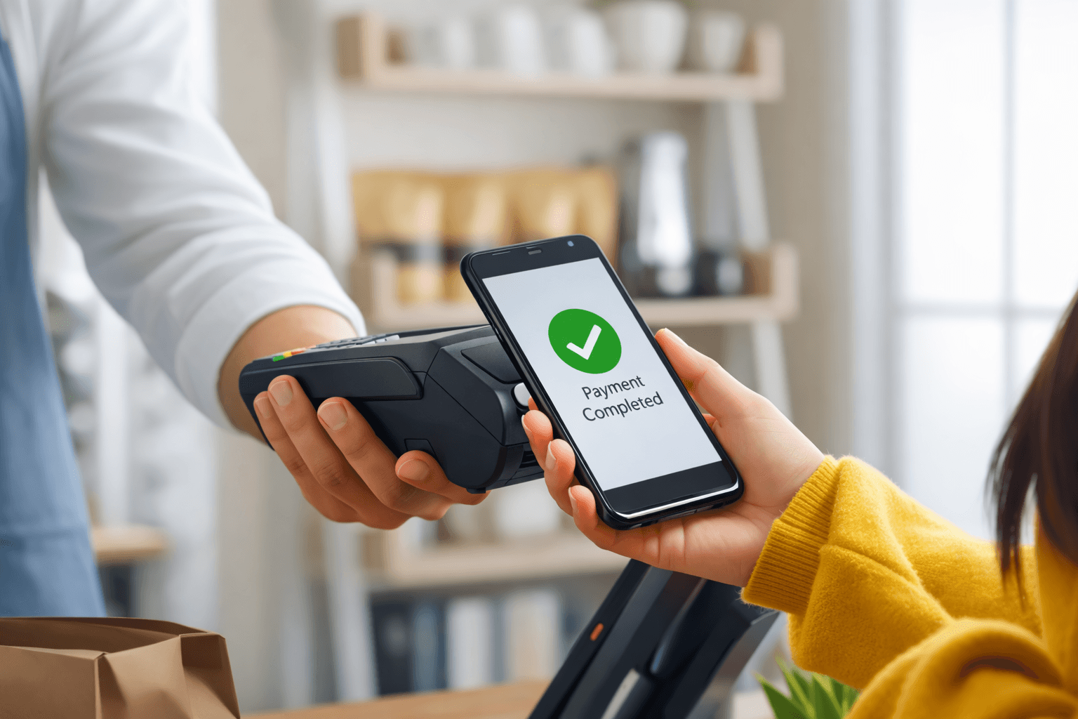Customer making a secure card payment at a point-of-sale terminal